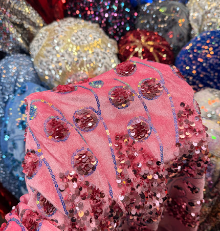 Pink Velvet Sequin Fabric
