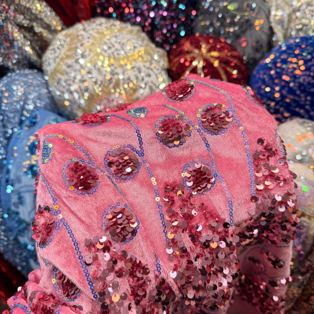 Pink Velvet Sequin Fabric