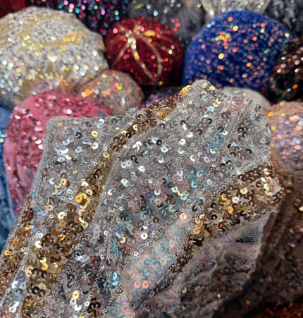 Multi-Colour Stretch Sequin Lace Fabric
