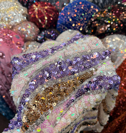 Multi-Colour Stretch Sequin Lace Fabric