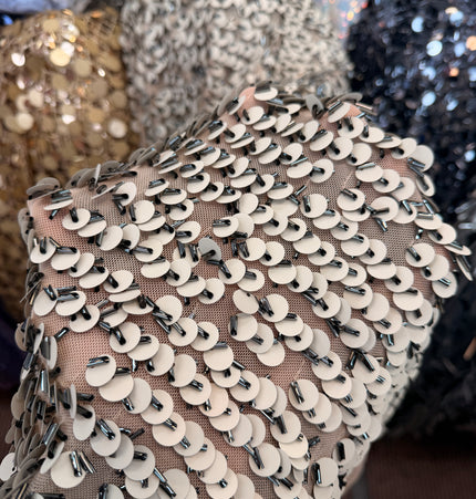 Cream / Beige Bugle Bead Mesh Fabric / Metre