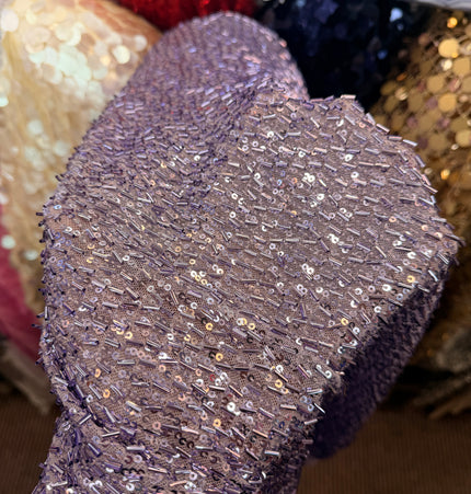 Lilac Bugle Bead Stretch Mesh Fabric / Metre