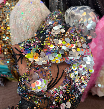 Multi-Colour Sequin Net Lace Fabric / Metre
