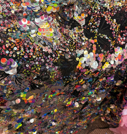Multi-Colour Sequin Net Lace Fabric / Metre