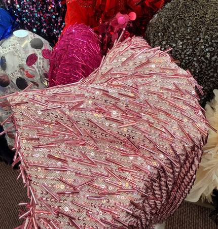 Light Pink Bugle Bead Stretch Mesh Fabric / Metre