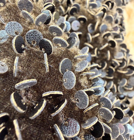 Dark Coffee Brown Sequin Stretch Velvet Fabric / Metre