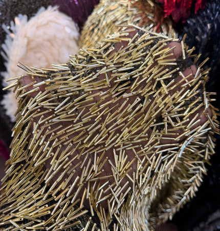 Gold Bugle Bead Mesh Fabric / Metre