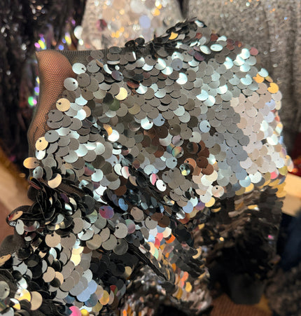 Black Mesh Stripe Sequin Fabric / Metre
