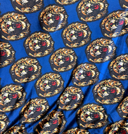 Authentic Isiagu Lion Head Stretch Velvet Fabric Blue / Metre