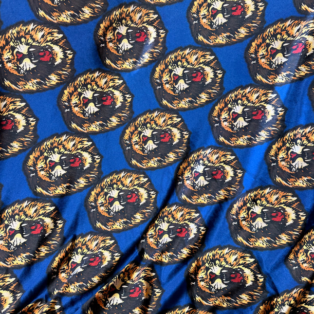 Authentic Isiagu Lion Head Stretch Velvet Fabric Blue / Metre