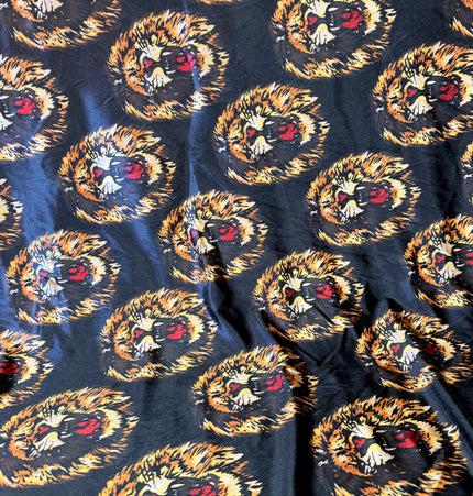 Authentic Isiagu Lion Head Stretch Velvet Fabric Black / Metre
