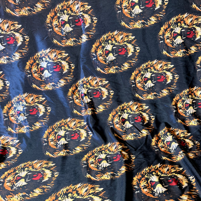 Authentic Isiagu Lion Head Stretch Velvet Fabric Black / Metre