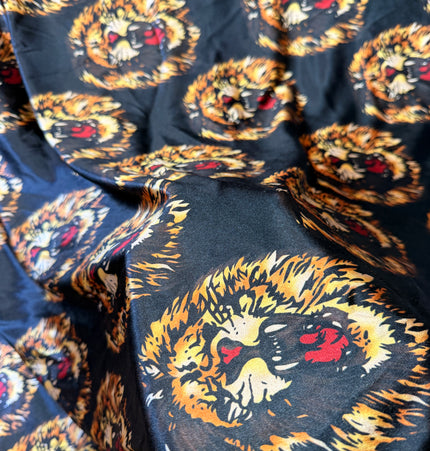 Authentic Isiagu Lion Head Stretch Velvet Fabric Black / Metre