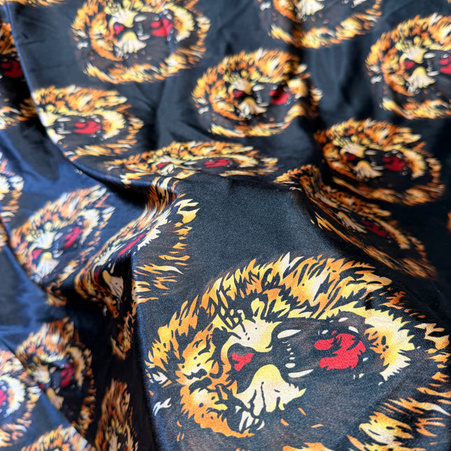 Authentic Isiagu Lion Head Stretch Velvet Fabric Black / Metre