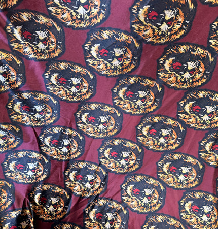 Authentic Isiagu Lion Head Stretch Velvet Fabric Red / Metre
