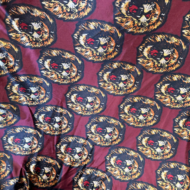 Authentic Isiagu Lion Head Stretch Velvet Fabric Red / Metre