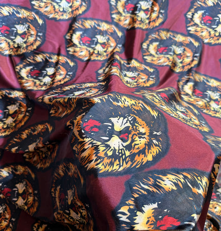 Authentic Isiagu Lion Head Stretch Velvet Fabric Red / Metre