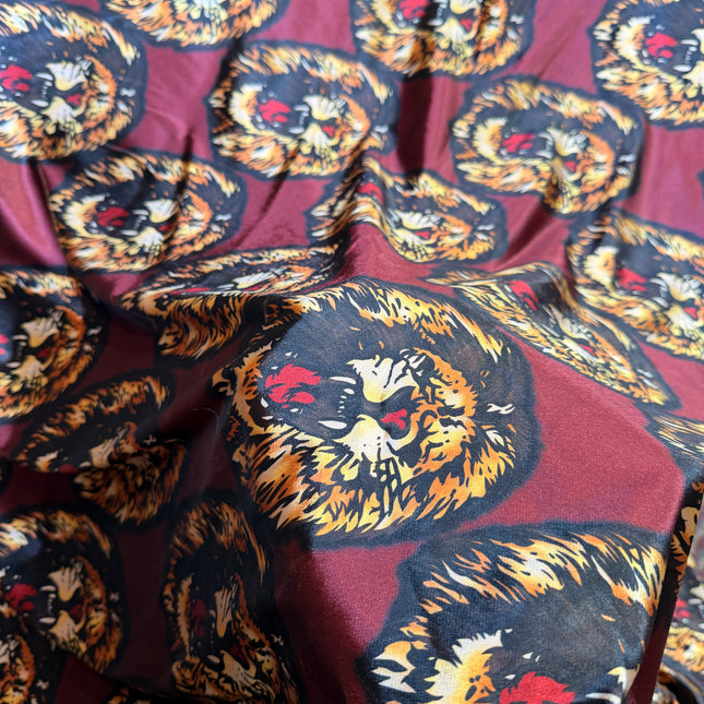Authentic Isiagu Lion Head Stretch Velvet Fabric Red / Metre