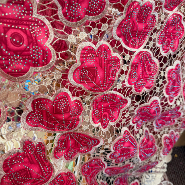 African Ankara Print Lace Pink & Beige / Metre