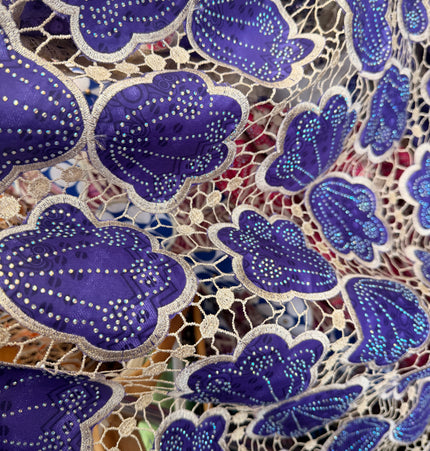 Ankara African Print Lace Purple & Beige / Metre