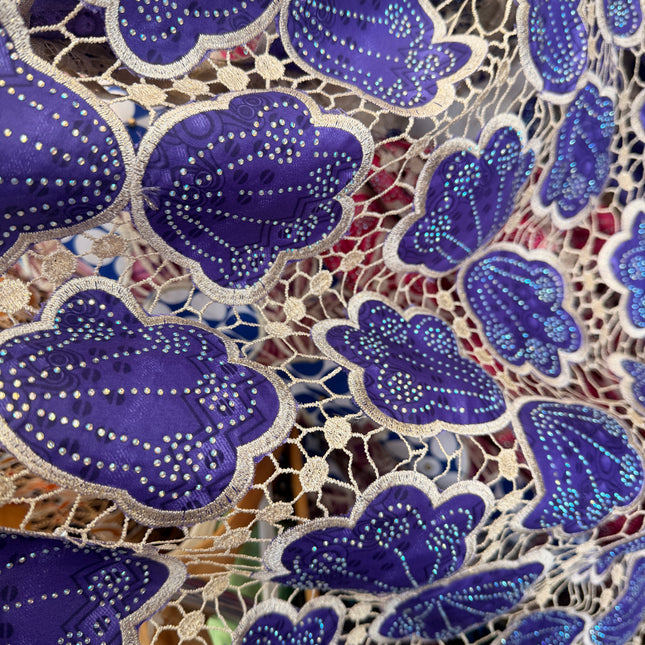 Ankara African Print Lace Purple & Beige / Metre