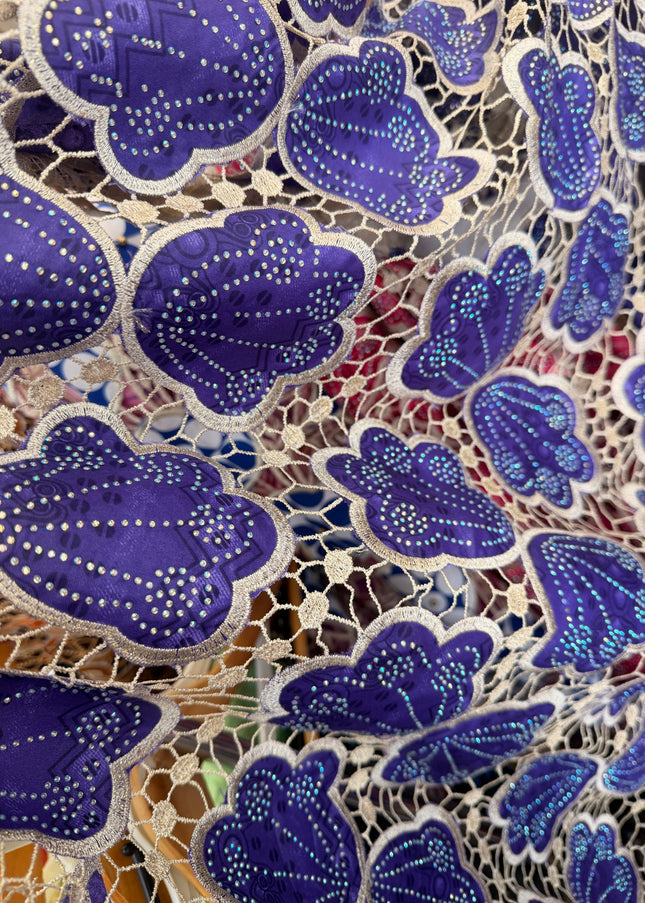 Ankara African Print Lace Purple & Beige / Metre
