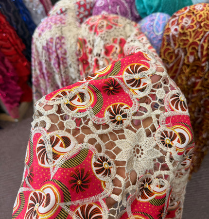 Multi-Coloured Ankara Print Lace / Metre