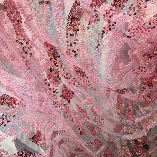 Pearl / Beaded Wedding Dress - Pink - 1 Metre