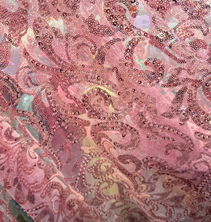 Pearl / Beaded Wedding Dress - Pink - 1 Metre
