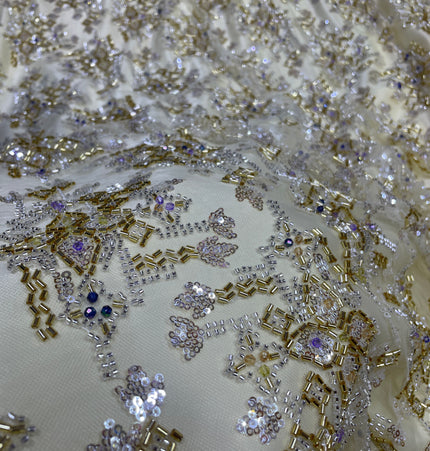 Pearl / Beaded Wedding Dress - Beige / Gold - 1 Yard