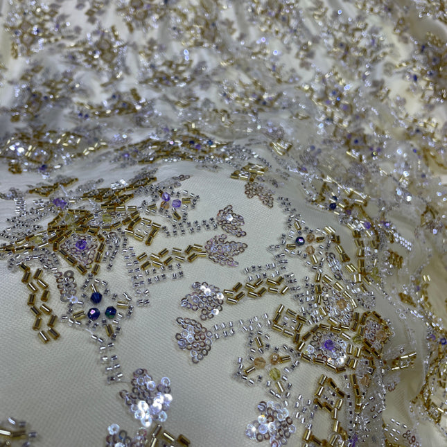 Pearl / Beaded Wedding Dress - Beige / Gold - 1 Yard