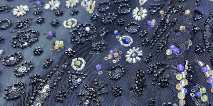 Prestige Pearl / Beadwork Lace - Black - 1 Yard