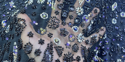 Prestige Pearl / Beadwork Lace - Black - 1 Yard