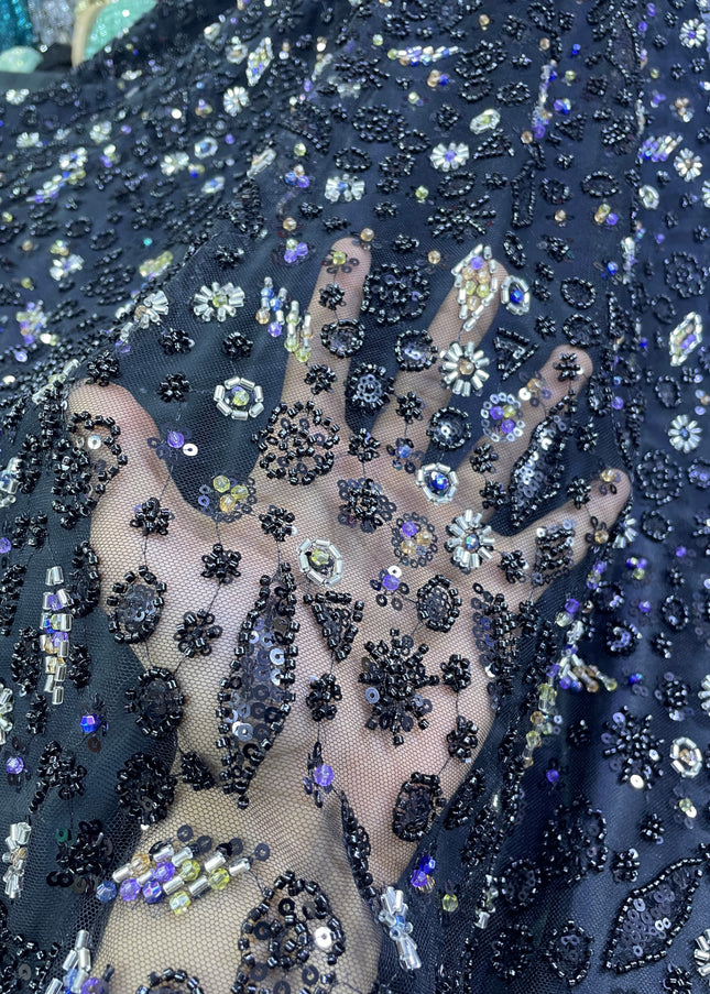 Prestige Pearl / Beadwork Lace - Black - 1 Yard