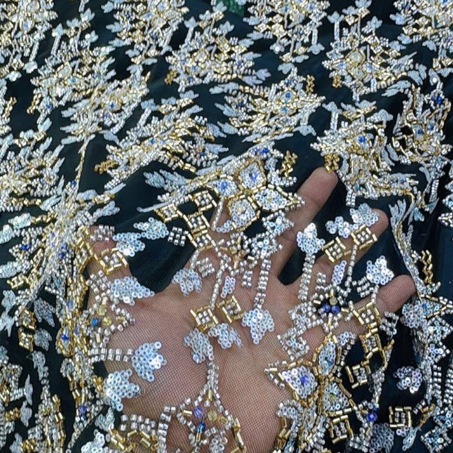 Pearl / Beaded Wedding Dress - Black / Gold - 1 Yard