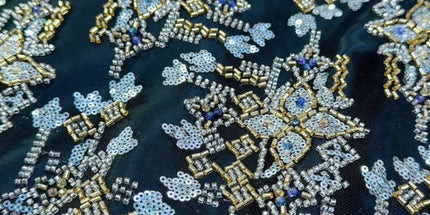 Pearl / Beaded Wedding Dress - Black / Gold - 1 Yard