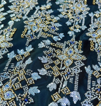 Pearl / Beaded Wedding Dress - Black / Gold - 1 Yard
