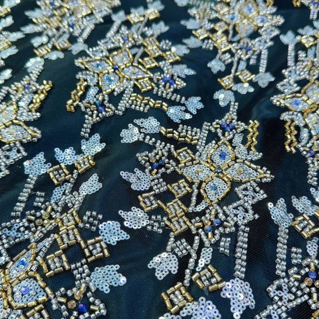 Pearl / Beaded Wedding Dress - Black / Gold - 1 Yard