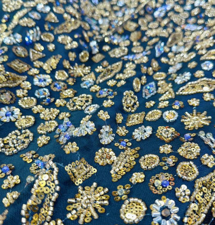Prestige Pearl / Beaded Lace - Black / Gold - 1 Yard
