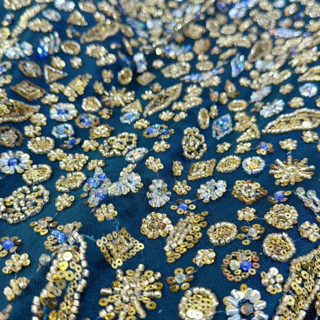 Prestige Pearl / Beaded Lace - Black / Gold - 1 Yard