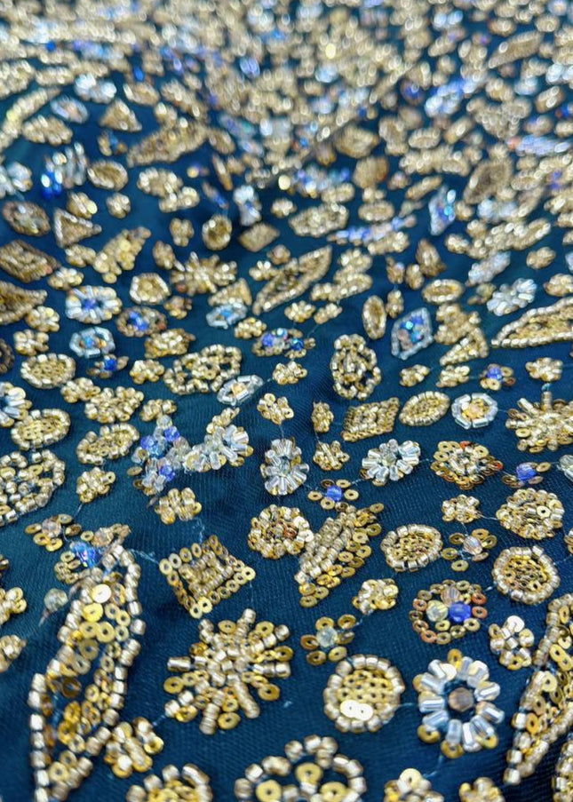 Prestige Pearl / Beaded Lace - Black / Gold - 1 Yard