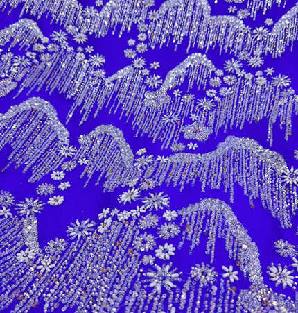 Beaded with Embroidered Rhinestones - Royal Blue / Silver - 1 yard