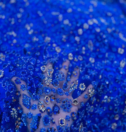 Prestige Pearl / Beadwork Lace - Royal Blue - 1 Yard