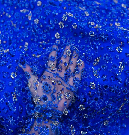 Prestige Pearl / Beadwork Lace - Royal Blue - 1 Yard