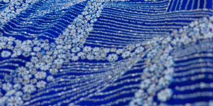 Luxurious Pearl / Beaded Lace - Royal Blue / Silver - 1 yard