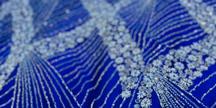 Luxurious Pearl / Beaded Lace - Royal Blue / Silver - 1 yard