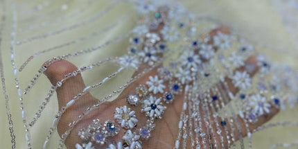 Luxurious Pearl / Beaded Lace - Cream / Silver - 1 yard