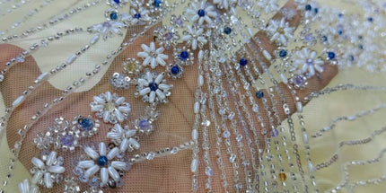 Luxurious Pearl / Beaded Lace - Cream / Silver - 1 yard