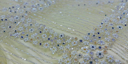 Luxurious Pearl / Beaded Lace - Cream / Silver - 1 yard