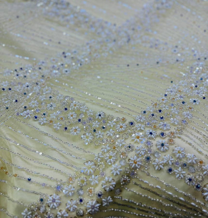 Luxurious Pearl / Beaded Lace - Cream / Silver - 1 yard